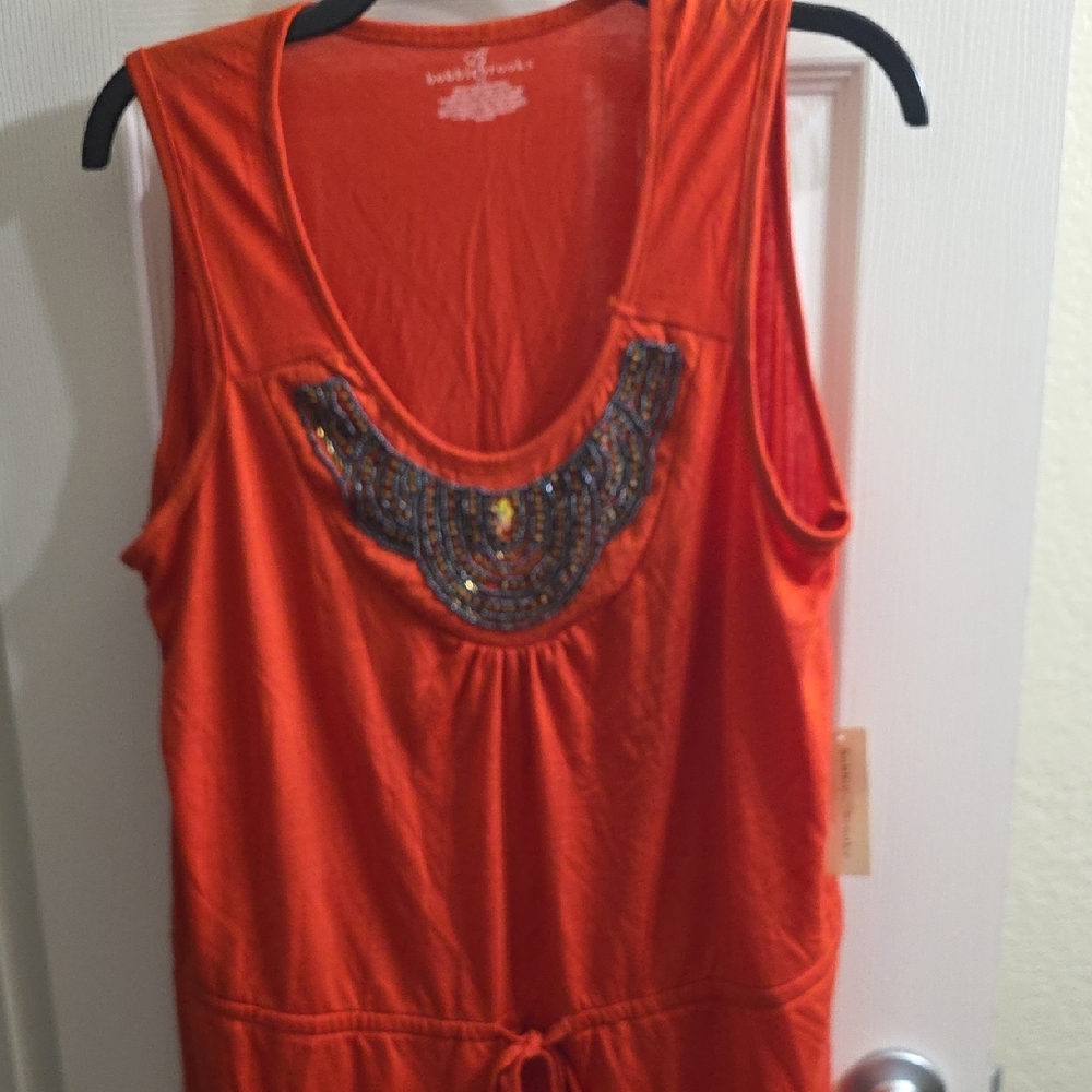 Bobbie Brooks Vibrant Orange Embellished Tank Top Size 1X